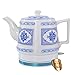 Bouilloire électrique en céramique Blanche sans Fil Portable Pichet de 1,2 L à côté de thé, Eau Rapide 1000w pour thé, café, Soupe, Base de Farine d'avoine Amovible, Protection Contre l'ébullition à