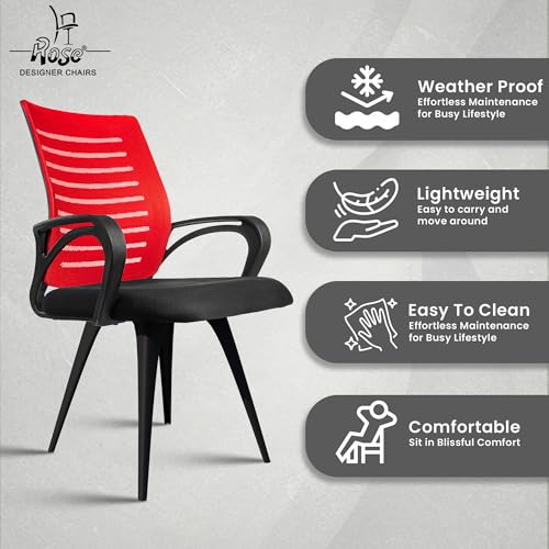 Image of ROSE Elite | 3 Years Brand Warranty | Ergonomic Office Chair, Study, WFH, Revolving, Rolling, Desk, Task, Laptop, Student Chair (Red, Elite MB Reception)