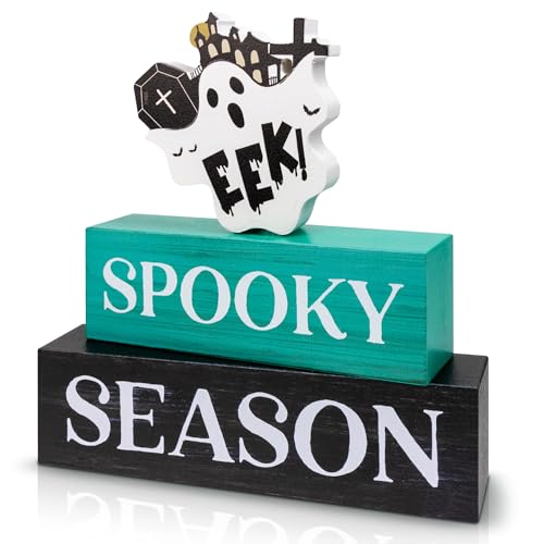 Image of 3 Pcs Halloween Wooden Decor, Spooky Season Decorations Gifts for Indoor