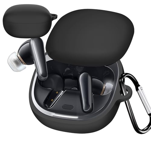 UIUIKA For Anker Soundcore Liberty 4 ケース Liberty 4 保護ケース 柔らかい シリコン製 落下防止 キズ防止 耐衝撃 防塵 軽量 装着充電可能 カラビナ付き 紛失防止(ブラック)