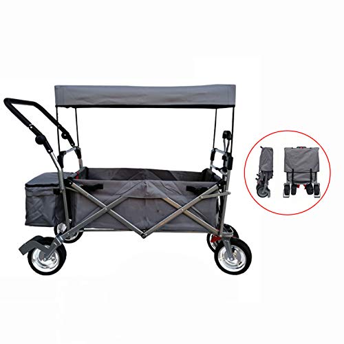 ZQQ Folding Garden Trolley, Universal Wheel with Brake, Outdoor Camping Folding Bike Fishing Tackle Handling Small Trailer,Gray