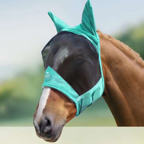 Harrison Howard CareMaster Pro Luminous Horse Fly Mask Large Eye Space Standard with Ears UV Protection for Horse Summer Mint Full Size
