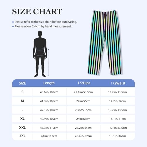 Mens Pajama Pants - Neon Vertical Stripe Print Soft Sleep Lounge Pants For Men, Casual Pj Bottoms With Pockets3