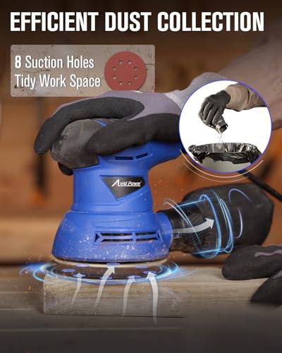 AVID POWER 5 Inch Orbital Sander, 12000 RPM Electric Sander Tool, Random Orbit Sander for Woodworking, 12 Pcs Sandpapers and Dust Collection Bag thumbnail 3