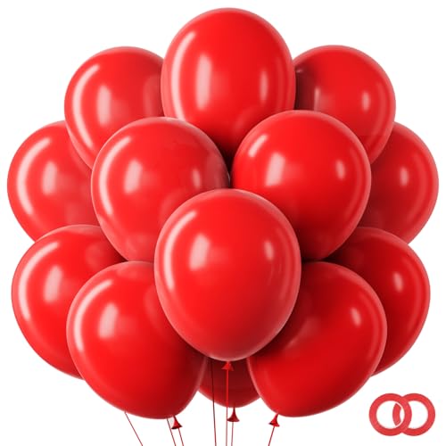 RUBFAC Red Balloons 65pcs 12 Inch Party Balloon with Ribbons for Valentines Day Birthday Wedding Baby Shower Decorations