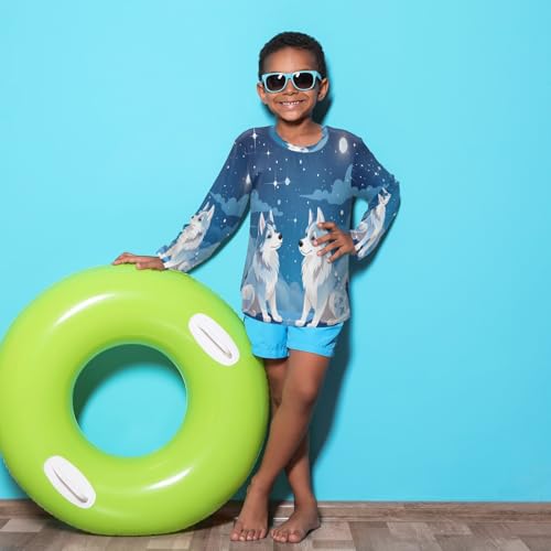 Boys Rash Guard Swim Shirt Long Sleeve UPF+ 50 Sun Shirts Quick Dry Shirt White Siberian Husky for Toddler Kids4