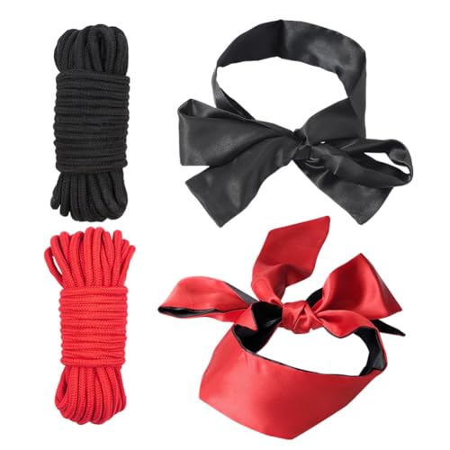 UUYYEO 2 Pcs Soft Cotton Ropes and 2 Pcs Silky Blindfold Cotton Binding Rope Satin Eye Mask for Sleeping Games Twisted Knot Tying Rope Eye Covers