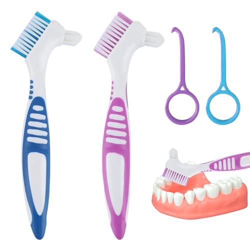 2 Piezas Cepillo De Dientes Dentaduras Postizas 2 Piezas Colgador Dentaduras Postizas Cepillo Para Dientes Postizos Apto Para Todo Tipo De Dentaduras Postizas FáCil Limpieza De Manchas Dentales