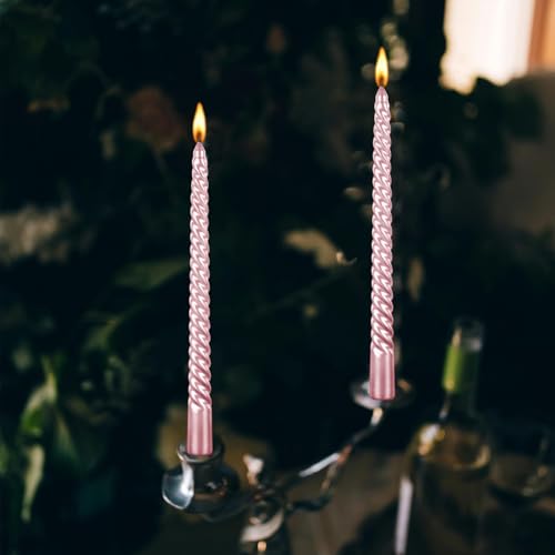 Kandelo 10 inch Pink Taper Candles-Set of 4 Tapered Candle, Tall Candlesticks,Dripless and Smokeless,Home Dinner Candle, Party, Wedding, Halloween, Christmas Candles (25cm, Pink)