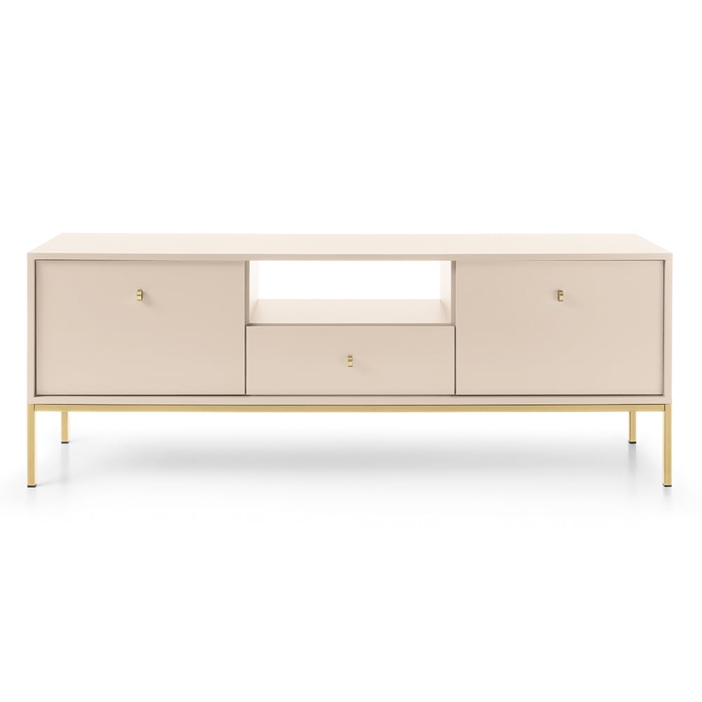 Lomadox Wohnzimmermöbel Wohnwand beige, Fußgestell goldfarben 2-teilig, 1 Lowboard, 1 Highboard