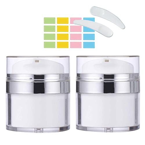 WUBAYI New 2Pcs Airless Pump Bottle Portable Cream Jar Vacuum Bottle,Refillable Travel Cream Bottle,Airless Pump Jar for Lotions Makeup Essence Moisturizer Eye Creams (30ml)