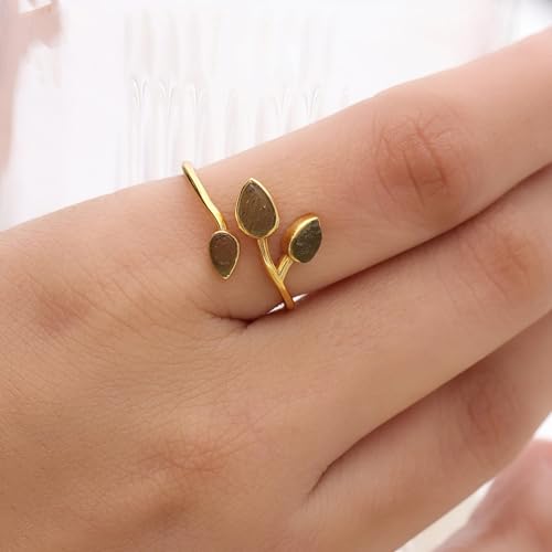 BONITO CREATION Authentic Raw Moldavite Ring Sterling Silver Adjustable Ring 14K Gold Plating Moldavite Ring Czech Republic Healing Tektite Moldavite Ring For Women Jewelry Gift For Her4