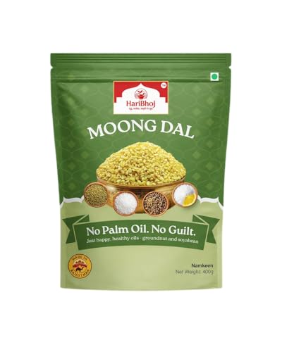 HARIBHOJ Moong Dal I No Palm Oil - Only Healthy Groundnut and Soyabean Oils I Freshly Made I Rajasthani Namkeen I Protein Rich Crunchy Savory Snack I Gluten Free I 400gm each Pack of 1