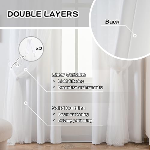 Image of MYSKY HOME White Curtains for Girls Nursery Kids Bedroom 52Wx54L,2 Panels
