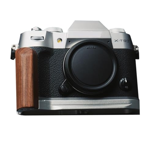 Fujifilm 富士 X-T50 XT50 専用 カメラウッドグリップ 高級檀木材 木製ハンドル メタルベース L型グリップ ハンドメイド カメラケージ 電池交換可能 (赤茶色+ホワイト)