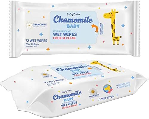 Baby Hypoallergenic Wet Wipes with Chamomile Natural Extract, 72 Count