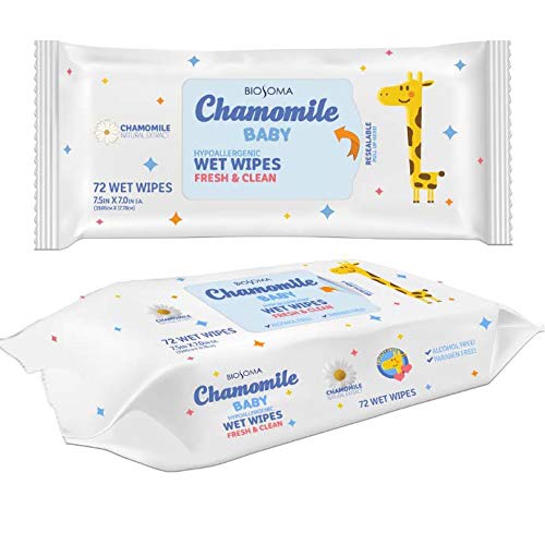 Baby Hypoallergenic Wet Wipes with Chamomile Natural Extract, 72 Count