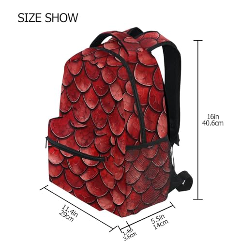 Red Dragon Scale Animal Backpack for School Boys Girls Adults Kids Bookbag Laptop Bag 15L4