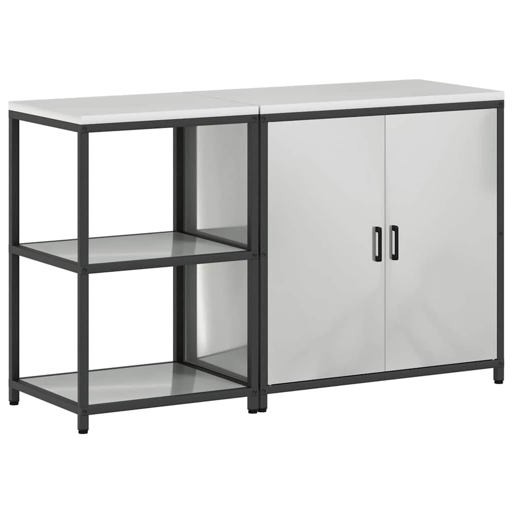 2-częściowy zestaw do przechowywania w kuchni, srebrna szafka ze stali ocynkowanej, uniwersalna kredens, szafka na zapasy 150 x 50 x 92 cm, nowoczesny mebel kuchenny do inteligentnej
