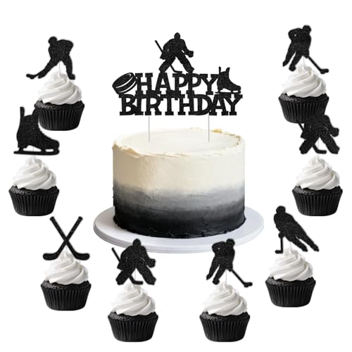Fournitures fête thème hockey et décoration gâteau anniversaire à paillettes