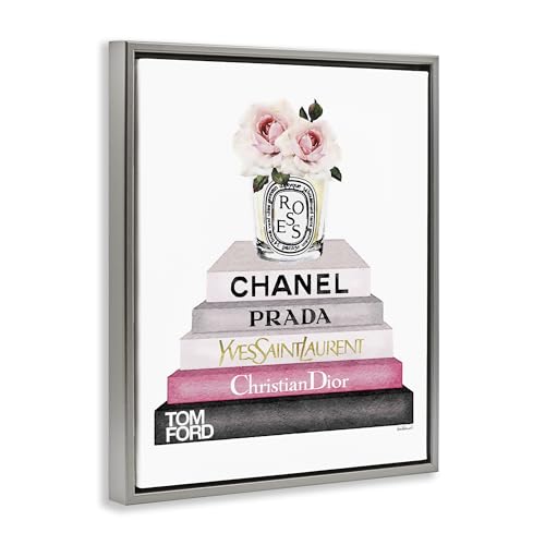Image of Book Stack Fashion Candle Rose, 24 x 30 Inch Canvas in Floater Frame | Stupell Industries . By Amanda Greenwood . Ready to hang once unboxed . Giftable accent for any room . Made in USA