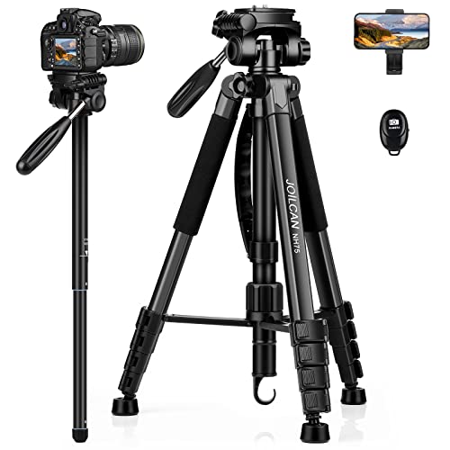 JOILCAN 185CM Kamera Stativ, Kompaktes Aluminium Kamerastativ Einbeinstativ mit 3-Wege-Schwenkkopf, Leichtes Stativ für Smartphone mit Telefonhalter und Fernbedienung für Reisen/Outdoor/Vlog/YouTube Cover