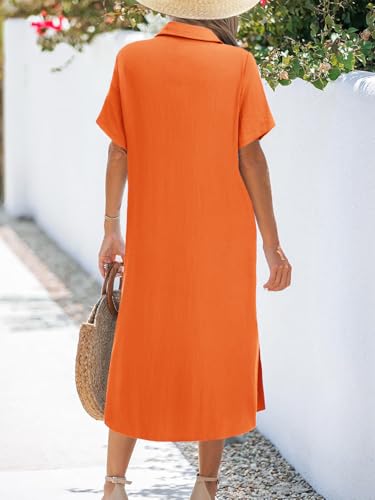 Image of Zeagoo Women Dresses Summer Casual Short Sleeve Button Down Shirt Dresses 2026 Beach Cover Up with Pockets