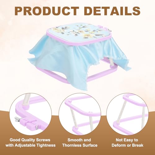 Image of PATIKIL 7.1 inch x 6.7 inch Square Embroidery Hoop Stand, Adjustable ABS Plastic Cross Stitch Stand Hands-Free 2-Tier Embroidery Hoop Holder Punch Needle Frame for Sewing Arts Needlework, Lavender