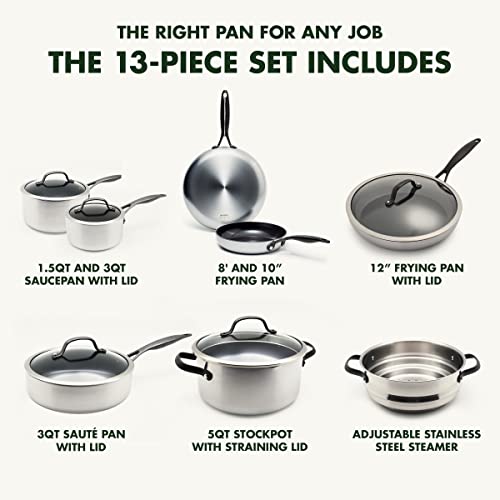 GreenPan-Venice-Pro-Noir-Tri-Ply-Stainless-Steel-Healthy-Ceramic-Nonstick-13-Piece-Cookware-Pots-and-Pans-Set-Matte-Black-Handle-PFAS-Free-Multi-Clad-Induction-Dishwasher-Safe-Oven-Safe-Silver GreenPan Venice Pro Noir Tri Ply Stainless Steel Healthy Ceramic Nonstick 13 Piece Cookware Pots and Pans Set Matte Black Handle PFAS Free Multi Clad Induction Dishwasher Safe Oven Safe Silver