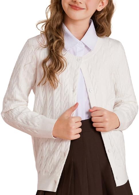 GRACE KARIN Girls Cardigan Button Front Cable Knitted School Uniform Sweater for 6-12 Years