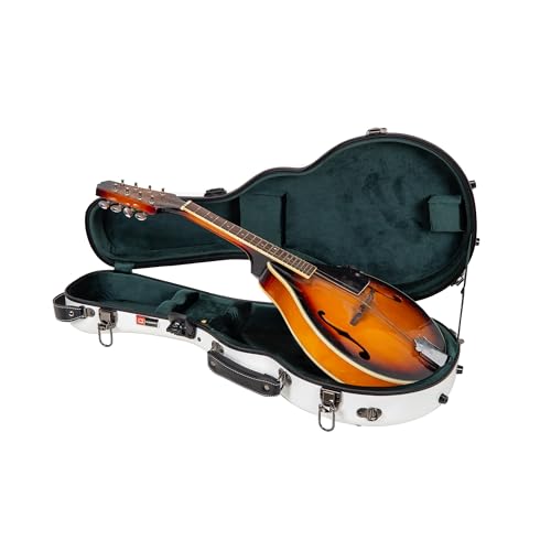 Crossrock Fiberglass Mandolin Case – Contoured for A & F-Style (Universal Fit) | White Gloss, Forest Green Velvet, TSA Lock, Backpack Straps, Accessory Compartment – Sleek Pro Travel Case?