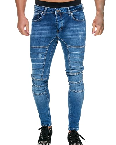 Motorcycle Jeans for Men Slim Fit Comfy Stretch Ripped Distressed Pants Rock Revival Jean