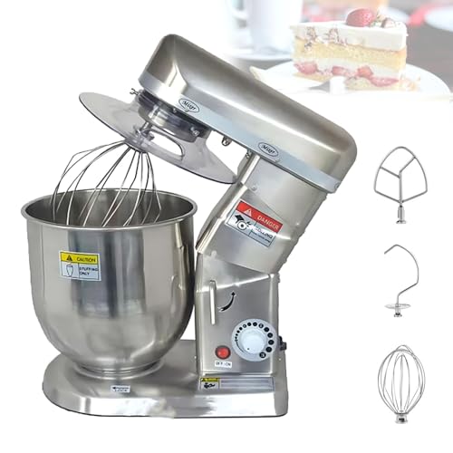 Zowdrix Batidora EléCtrica De 500W, Batidora Multifuncional con Accesorios, Gancho para Amasar, Batidor Y Batidora De Varillas, 3 Velocidades Ajustables, PanaderíAs Y PizzeríAs Silver-7L
