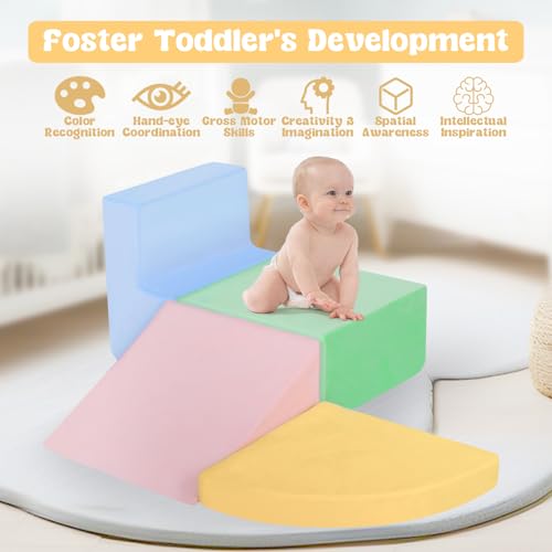 Image of CAMELUS Climbing Toys for 1 Year Old, Foam Baby Climbing Blocks for Toddlers, 4-Piece Soft Play Set Toddler Climbing Toys Indoor, Climb Crawl Activity Play Set, Birthday