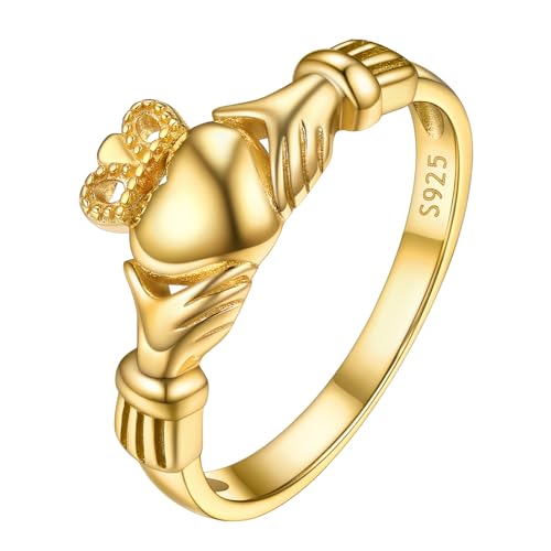 Claddagh Rings For Women Gold Irish Jewelry Small Crown Heart Pinky Ring Size 4