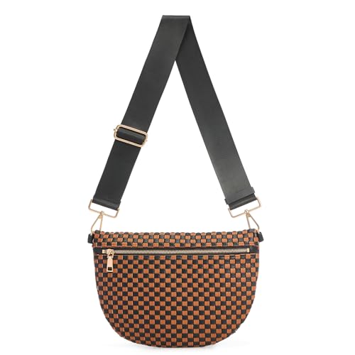 Image of Woven Crossbody Bags For Women, Checkered PU Waist Pack Travel Sling Bag