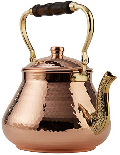 DEMMEX Large Copper Teapot, 1mm Thick, Hammered, Handcrafted in Turkey, 3 Quarts (2.8L) - Thumbnail 3