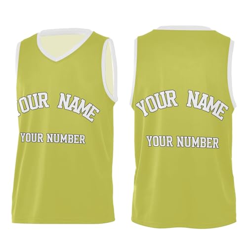 Personalized Your Basketball Jersey Sports Shirt Mustard V-Neck Jersey Shirts Name Printed Custom Team Name Number for Men Women