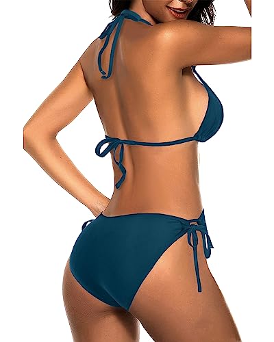 Image of Tempt Me Women Triangle Bikini Sets Halter Two Piece Sexy Swimsuit String Tie Side Bathing Suit
