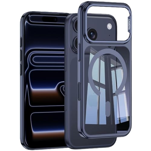 Coque iPhone 17 Pro Max premium MagSafe avec bumper plaqué luxe bleu