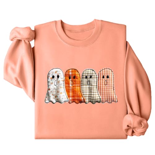 Patchwork Ghost Halloween Sweatshirt Faux Embroidery Ghost Graphic Printing Shirt