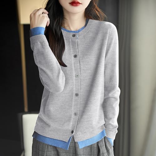 Cardigan Lana Merino Mujer: chaqueta de punto fino con cuello redondo para entretiempo 2