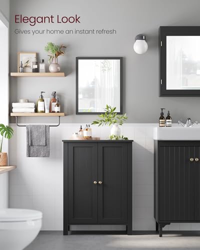 Image of VASAGLE Bathroom Floor Storage Cabinet,2 Adjustable Shelves,Ink Black | Bathroom Storage Unit, 23.6 inchL x 23.6 inchW x 31.5 inchH, HELAN Collection UBCB060B01