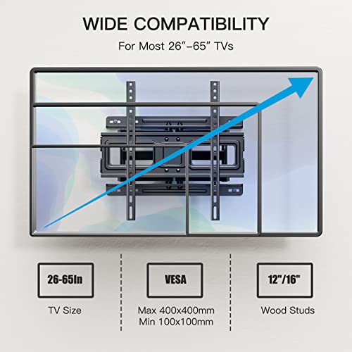 Tv Wall Mount Full Motion Articulating Swivel Extension For Most 26-65 Inch Flat Curved Tvs With Max Vesa 400X400Mm Up To 88Lbs, Wall Mount Tv Bracket Fits 12,16 Inch Wood Stud By Pipishell #TOP4