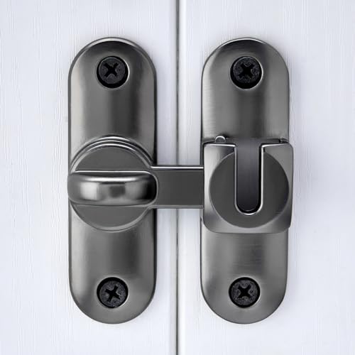 Image of INIRET Grey Barn Door Latches,90 /180 Degree Gate Lock,Flip Gate Latches Hardware,Zinc Alloy Right Angle Door Lock Latch,Door Security Sliding Door Latch Lock for Cabinets,Bathroom