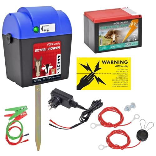 Produktfoto von VOSS.farming Weidezaungerät Set Extra Power 9V Elektrozaungerät mit Batterie Netzadapter Anschlusskabel mobil&hellip;