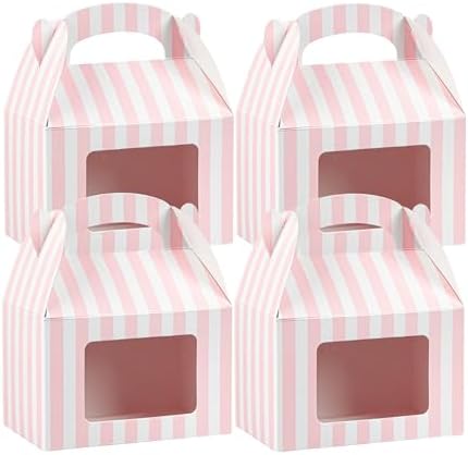 Restaurantware Gable Gift Boxes Pack of 100 Paper Treat Boxes 4 x 2.5 x 2.5 Inches With Window, Disposable Pink and White Containers, Freezer-safe, For Weddings or Birthdays