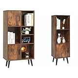 USIKEY 47.24”H Large Floor Storage Cabinet & 2-Tier Narrow Bookcase with Door, Mid Century...