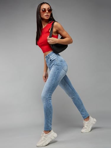 Image of Dolce Crudo Women's Light Blue Slim Fit High Rise Regular Length Light Wash Denim Stretchable Jeans