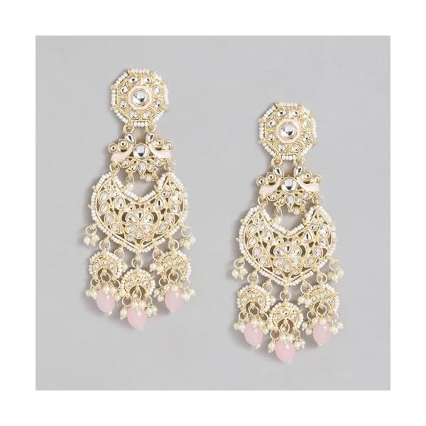 Gehena by Estele Gold Plated Gorgeous Drop Earrings with Kundan Beads for Girls/Women - Image 7